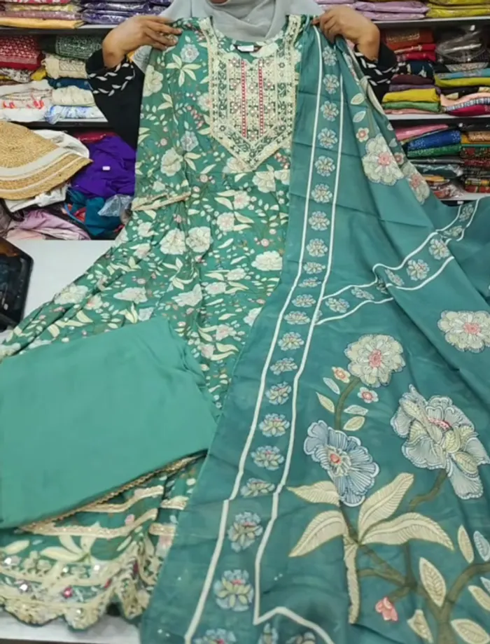 Rayon Long Anarkali Top Bottom Dupatta  | TS3273